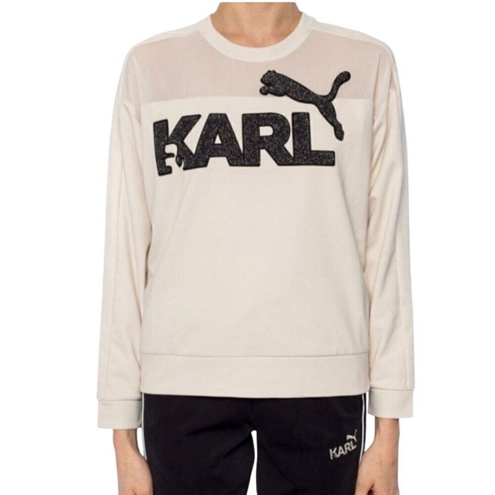 Puma X Karl Lagerfeld Crew Burch Logo Sweatshirt Ivory Glitter Logo Mesh Size L